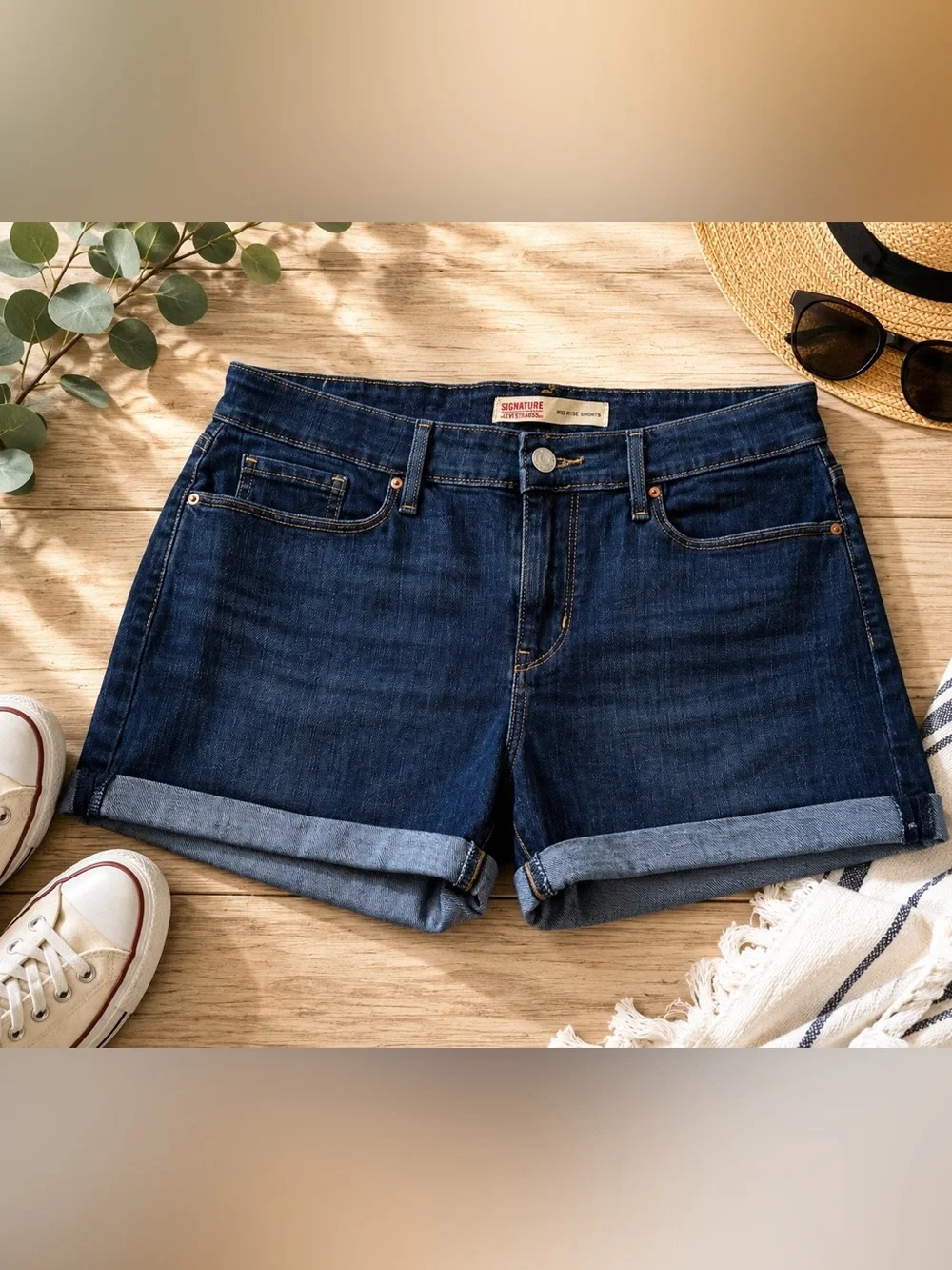 Levi's Dark Blue Cuffed Denim Shorts | Size 12 (W31)